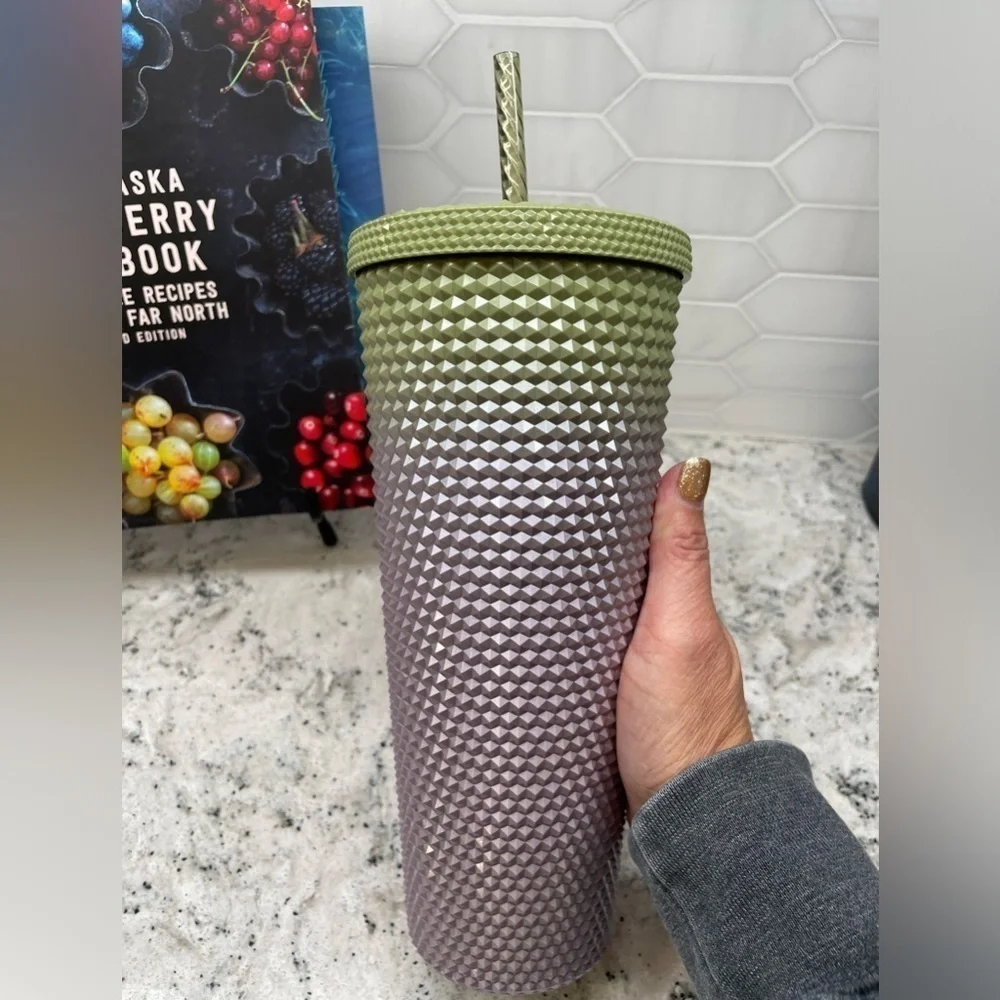 Starbucks Fall 2024 Metallic Green & Lilac Gradient Ombre Studded Tumbler. NWT!